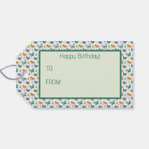 Étiquettes-cadeau Papillons et fleurs bleu jaune vert