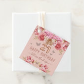 Étiquettes Cadeau Papillons floraux rose heureux 21e anniversaire (En situation)