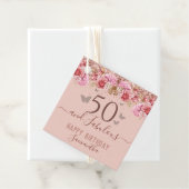 Étiquettes Cadeau Papillons floraux rose joyeux 50e anniversaire (En situation)