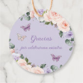 Étiquettes Cadeau Papillons floraux violets chic Couronne argentée (Dos)