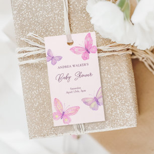 Étiquettes-cadeau Papillons Pastel Baby shower rose violet