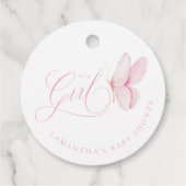 Étiquettes Cadeau Papillons rose Fille Baby shower Favoriser Tags (Dos)