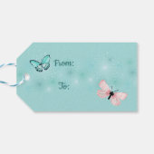 Étiquettes-cadeau Papillons roses et bleus "Avec amour" (Dos Horizontal)