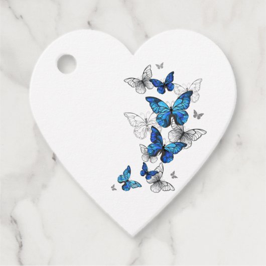 Étiquettes Cadeau Papillons volants bleus Morpho (Devant)