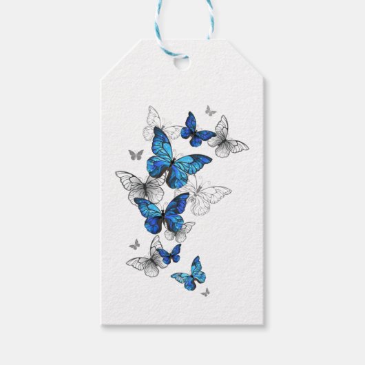 Étiquettes-cadeau Papillons volants bleus Morpho (Devant)
