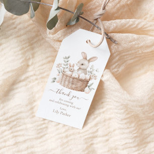 Étiquettes-cadeau Pâques Brunch Chasse aux Oeufs Lapin Panier Merci