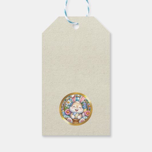 Étiquettes-cadeau Pâques joyeuses avec du lapin mignon, des oeufs et (Dos)