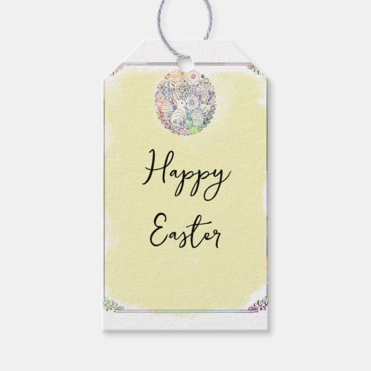 Étiquettes-cadeau Pâques Pastel Lapin Oeufs Lapin Jaune Aquarelle (Devant)
