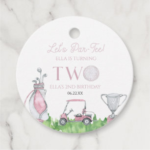 Étiquettes Cadeau Par-Tee Pink Golf 2e fête d'anniversaire