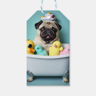Étiquettes-cadeau Paradis du Pug : Une Beauté au Bain dans la Baigno