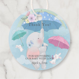Étiquettes Cadeau Parapluies pour Baby Shower Eléphants Lapins