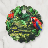 Étiquettes Cadeau Parrot écarlate macaw dans la jungle avec des fleu (Dos)