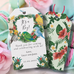 Étiquettes-cadeau Parrots sauvages Baby shower tropical exotique