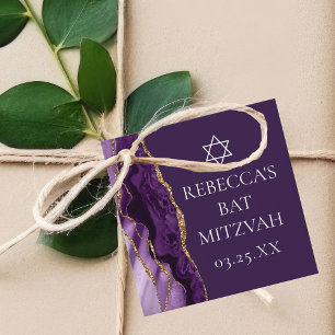 Étiquettes Cadeau Parti Bat mitzvah d'âge or violet chic