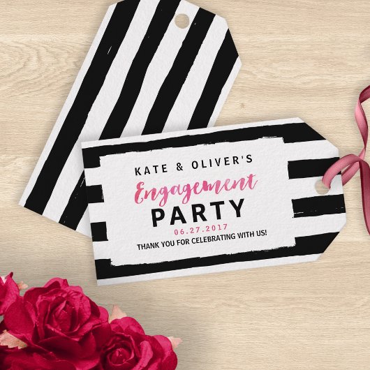 Étiquettes-cadeau Partie d'engagement Chic Black & White Stripes