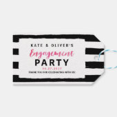Étiquettes-cadeau Partie d'engagement Chic Black & White Stripes (Devant (Horizontal))