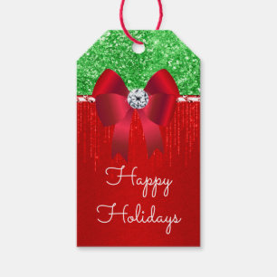Étiquettes-cadeau Parties scintillant arc en satin vert rouge DO-IT-