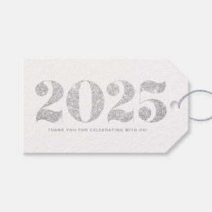 Étiquettes-cadeau Parties scintillant Argent Faux 2024 Typographie B