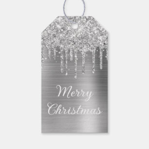 Étiquettes-cadeau Parties scintillant argent gouttes huile Joyeux No