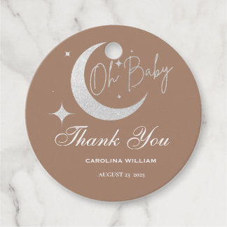 Étiquettes Cadeau Parties scintillant argent lune et étoiles oh baby