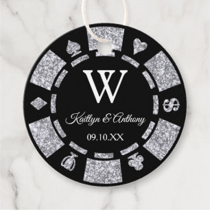 Étiquettes Cadeau Parties scintillant argent Poker Chip Casino Maria
