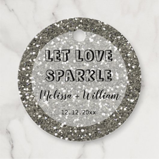 Étiquettes Cadeau Parties scintillant Argent Sparkly Laisser L'Amour (Devant)