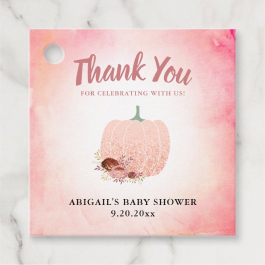 Étiquettes Cadeau Parties scintillant citrouille Baby shower Merci (Devant)