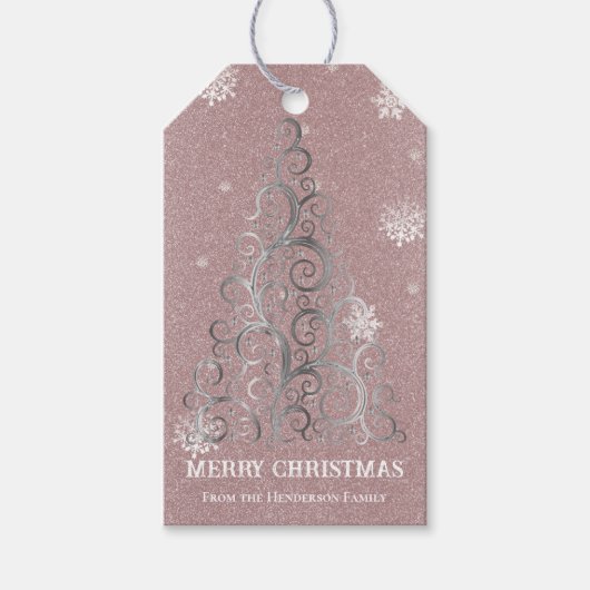 Étiquettes-cadeau Parties scintillant d'arbre de Noël et flocons de (Devant)