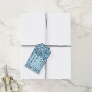 Étiquettes-cadeau Parties scintillant de glace à goutte Blue Faux