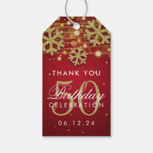 Étiquettes-cadeau Parties scintillant d'hiver Gold Red 50th Birthday