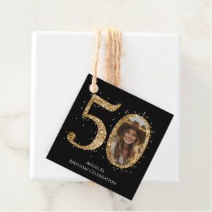 Étiquettes Cadeau Parties scintillant d'or adulte 50e anniversaire P