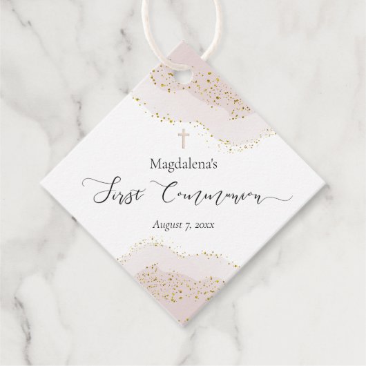Étiquettes Cadeau parties scintillant d'or faux or rose première com (Devant)