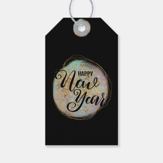 Étiquettes-cadeau Parties scintillant d'or noir Nouvel An (Devant)