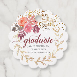 Étiquettes Cadeau Parties scintillant d'or rose Floral Diplôme Cadea