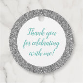 Étiquettes Cadeau Parties scintillant en argent et coing Turquoise A (Dos)