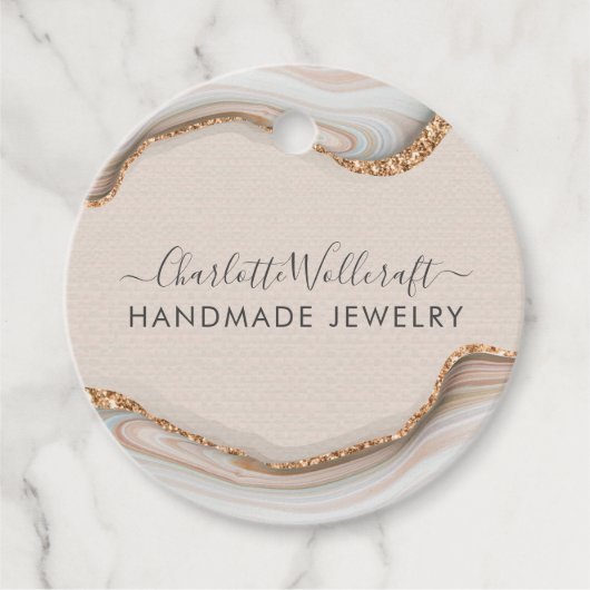 Étiquettes Cadeau Parties scintillant en or rose marbre Agate bijout (Devant)