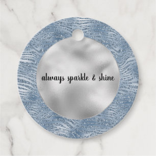 Étiquettes Cadeau Parties scintillant en verre bleu Zebra Print