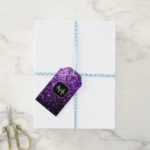 Étiquettes-cadeau Parties scintillant foncé violet faux brillant sci