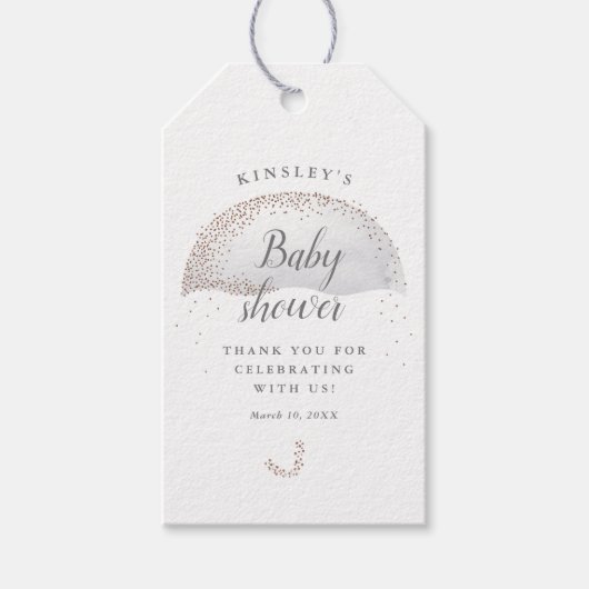 Étiquettes-cadeau Parties scintillant gris baby shower parapluie mer (Devant)