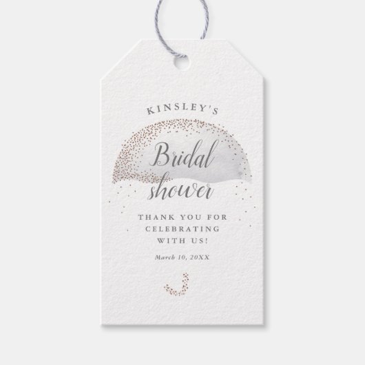 Étiquettes-cadeau Parties scintillant gris parapluie douche nuptiale (Devant)