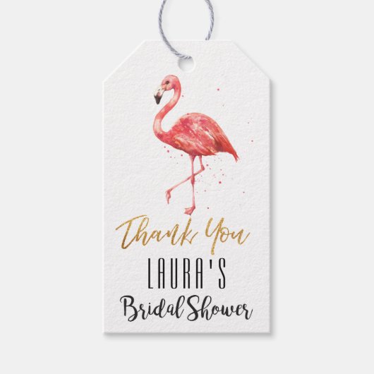 Étiquettes-cadeau Parties scintillant or Flamant rose aquarelle | FÊ (Devant)