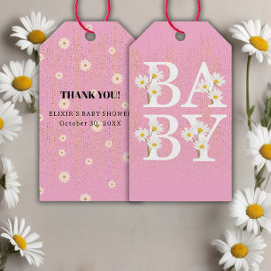 Étiquettes-cadeau Parties scintillant rose Golden Daisy Baby shower