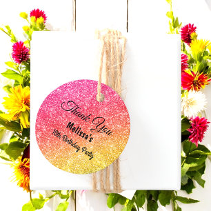 Étiquettes Cadeau Parties scintillant rose Jaune Anniversaire Merci