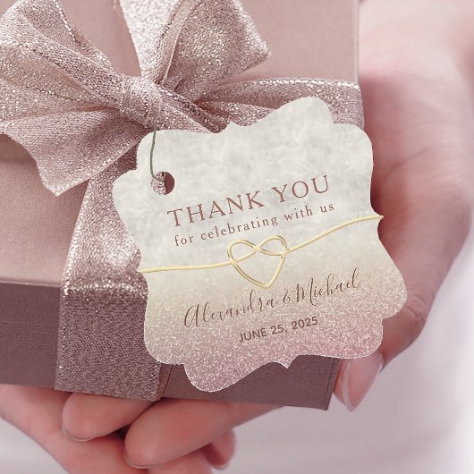 Étiquettes Cadeau Parties scintillant Rose Mariage or Merci 