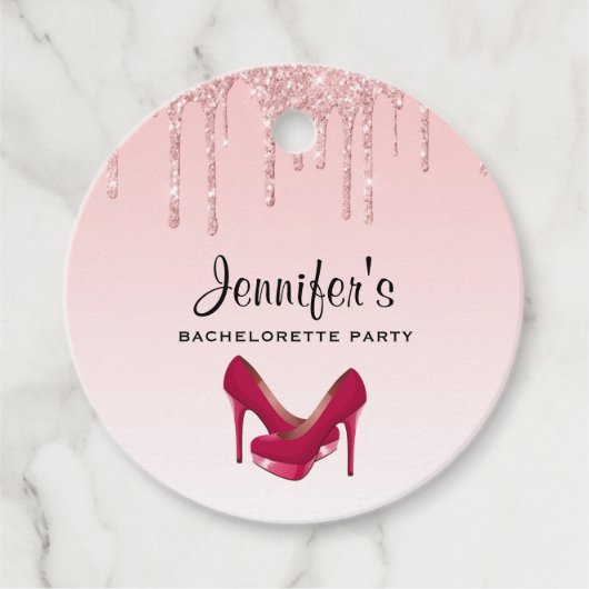 Étiquettes Cadeau Parties scintillant roses modernes et talons hauts (Devant)