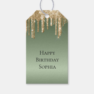 Étiquettes-cadeau Parties scintillant Sage Green Gold Sparkle Drithd