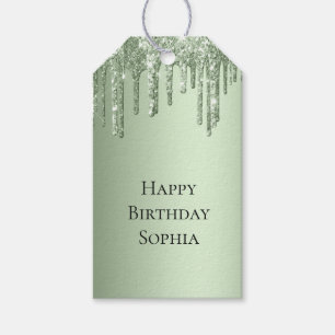 Étiquettes-cadeau Parties scintillant Sage Green Sparkle Drithday