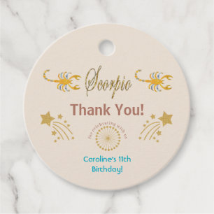 Étiquettes Cadeau Parties scintillant Scorpio, Gold Shoot Stars Merc