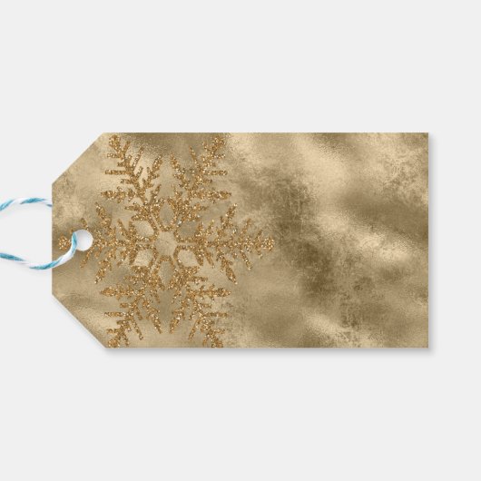 Étiquettes-cadeau Parties scintillant Snowflake Gold Sparkle (Dos Horizontal)