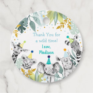 Étiquettes Cadeau Party Animal Blue Gold Safari Anniversaire